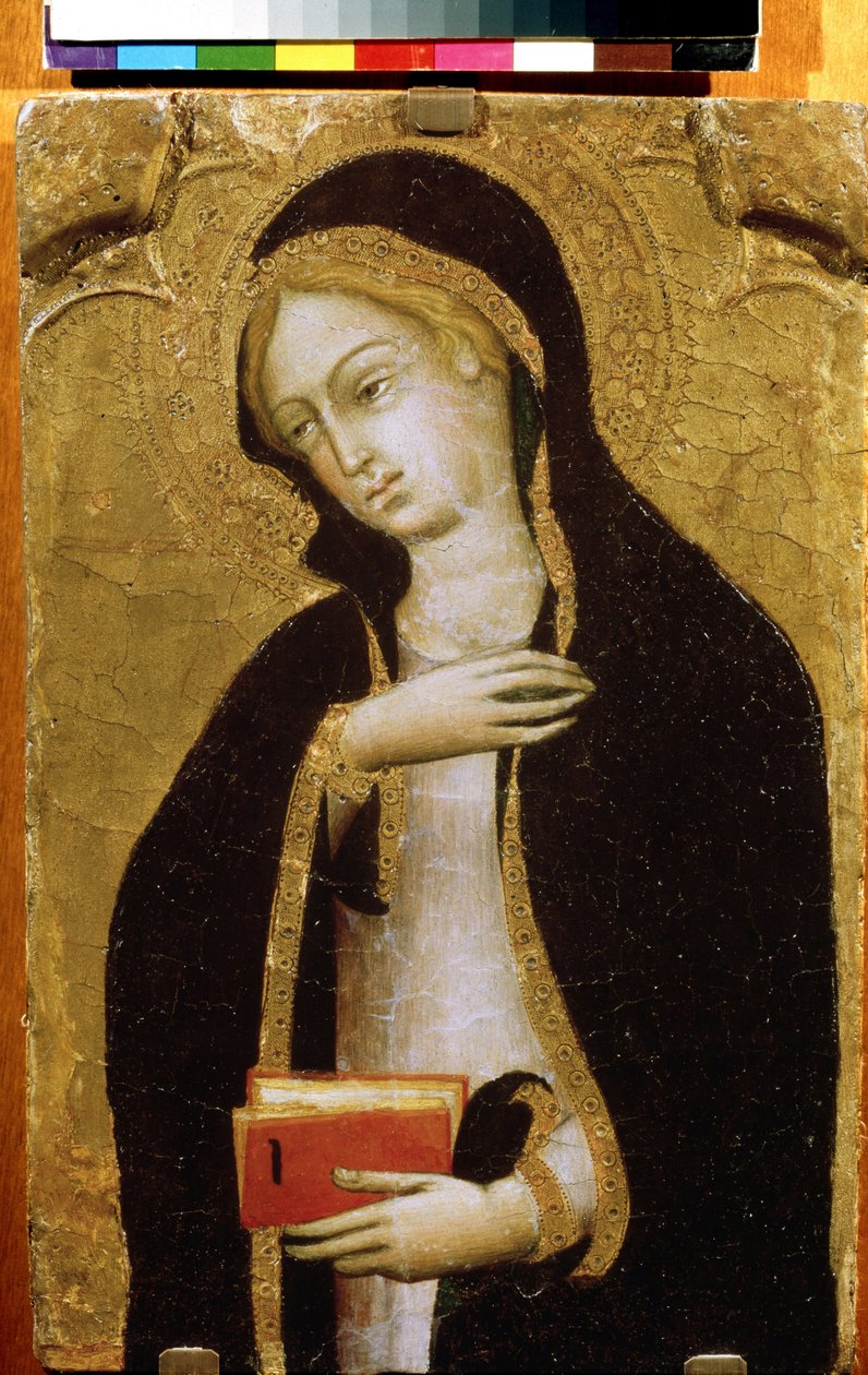 ""Julistuksen neitsyt"" (Virgin Annunciate) Tempera puulle kirjoittanut Andrea di Bartolo (1389-1428) noin 1410 Pushkin-museo, Moskova tekijältä Andrea di Bartolo