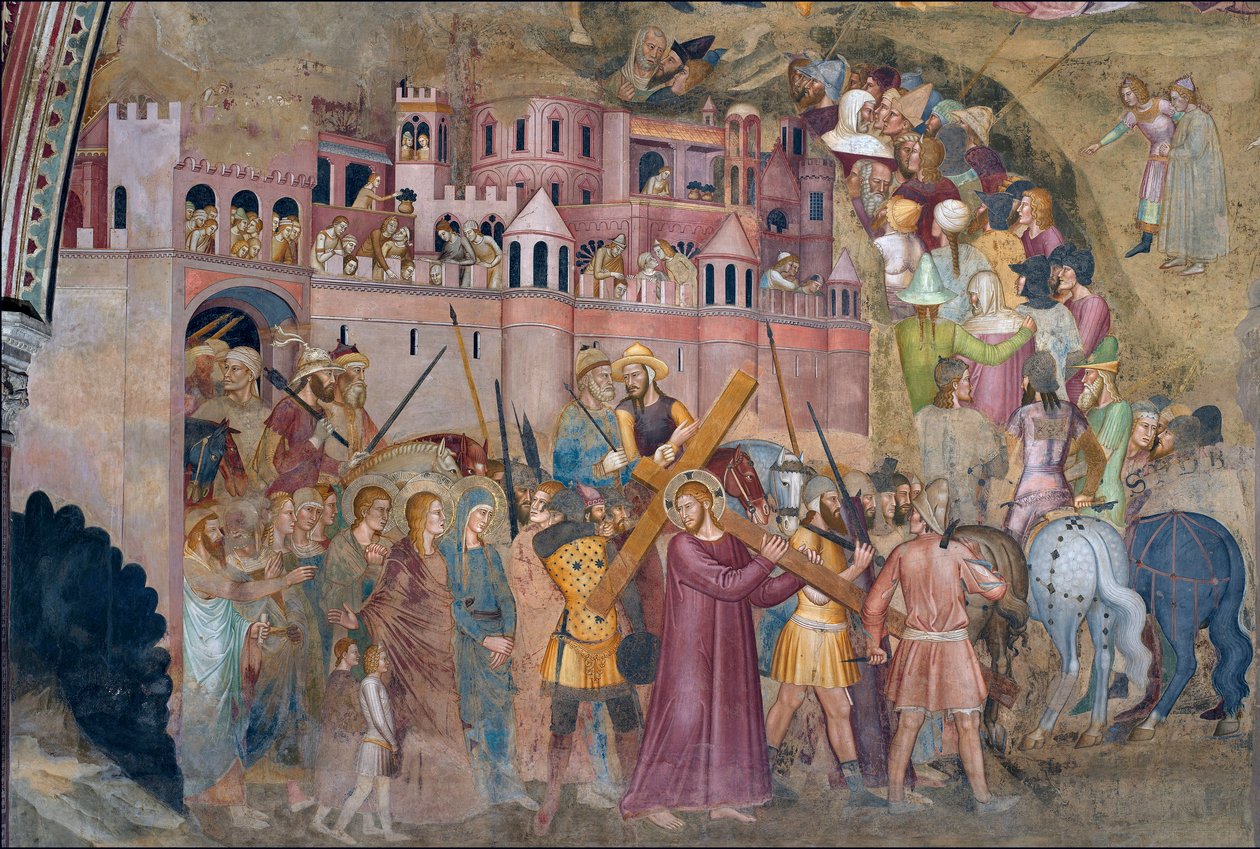 Kristus kantaa ristiä - Kristus kantaa ristiä - Fresko espanjalaisesta kappelista Andrea di Bonaiuto tekijältä Andrea di Bonaiuto (fl.1343 77)