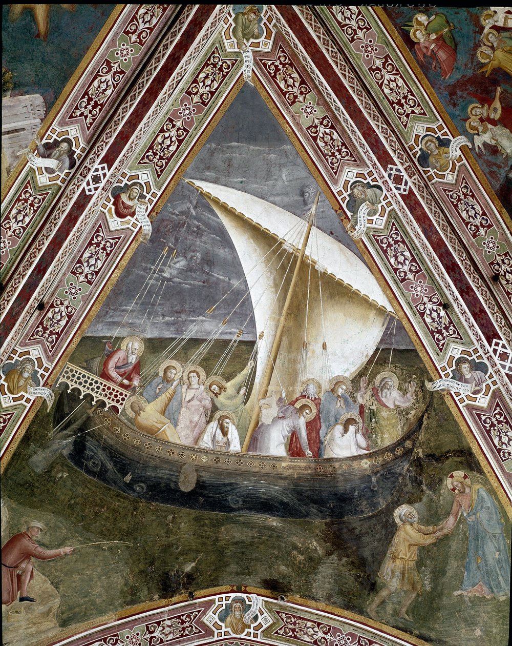 Pyhän apostoli Pietarin avaruusalus. (Kristus tyynnyttää myrskyn Tiberias-järvellä) tekijältä Andrea di Bonaiuto (fl.1343 77)