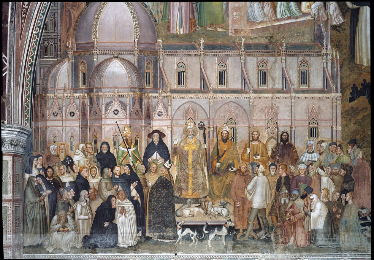 Katolisen kirkon voitto (Freskon yksityiskohta tekijältä Andrea di Bonaiuto (fl.1343 77)