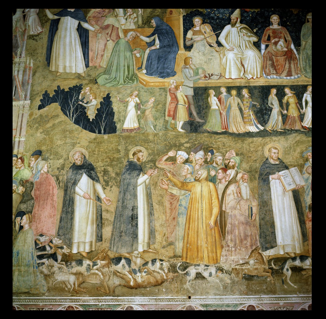 St. Dominic lähettää eteenpäin Herran koirat, pyhän Pietarin marttyyri ja pyhä Tuomas Akvinolainen, n. 1369 tekijältä Andrea di Bonaiuto