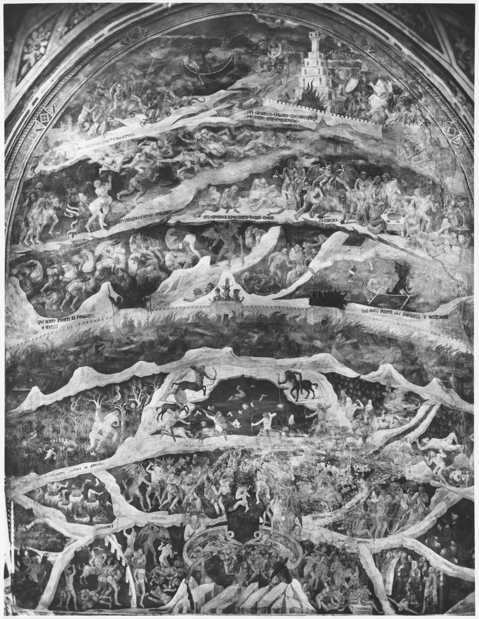 Helvetti Dante Alighierin (1265-1321) jumalallisesta komediasta (Inferno) tekijältä Andrea di Cione Orcagna