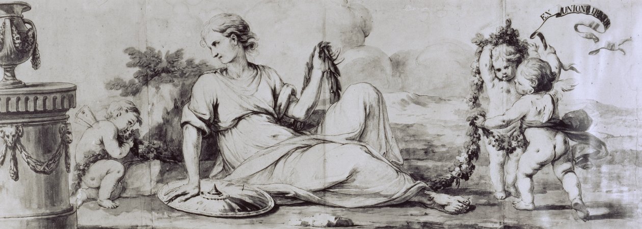 Naishahmo putilla, allegorinen sommitelma, n. 1754, suunnittelija Andrea Appiani (1754-1817) lipasto-toimistoon, Giuseppe Maggiolini, Italia tekijältä Andrea the Elder Appiani