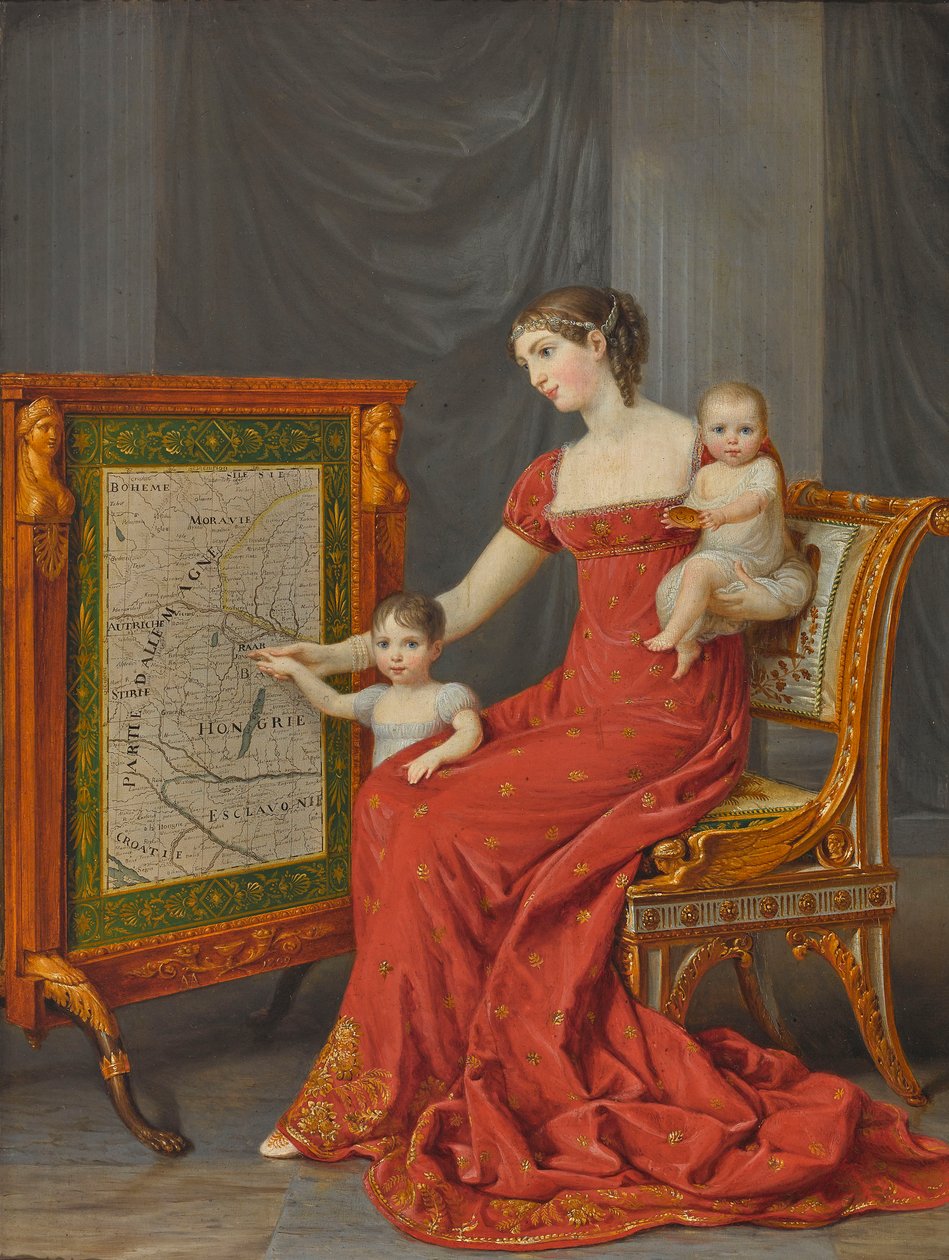 Baijerin prinsessa Augusta (1788-1851), Leuchtenbergin herttuatar, ja hänen tyttärensä Joséphine ja Eugénie. tekijältä Andrea the Elder Appiani