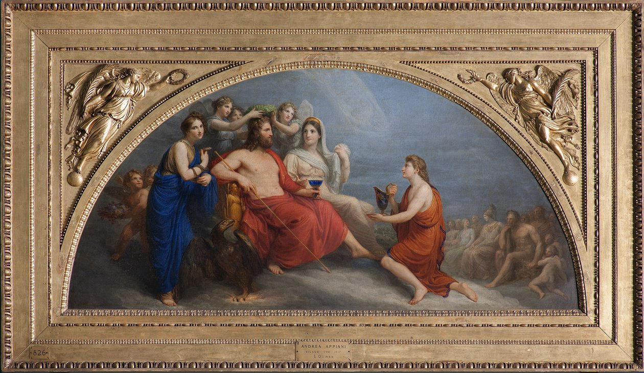 Olympus (Jupiter, jonka Tuntien kruunaa myrtti, tarjoaa Ganymedelle maapallon nektarille) tekijältä Andrea the Elder Appiani