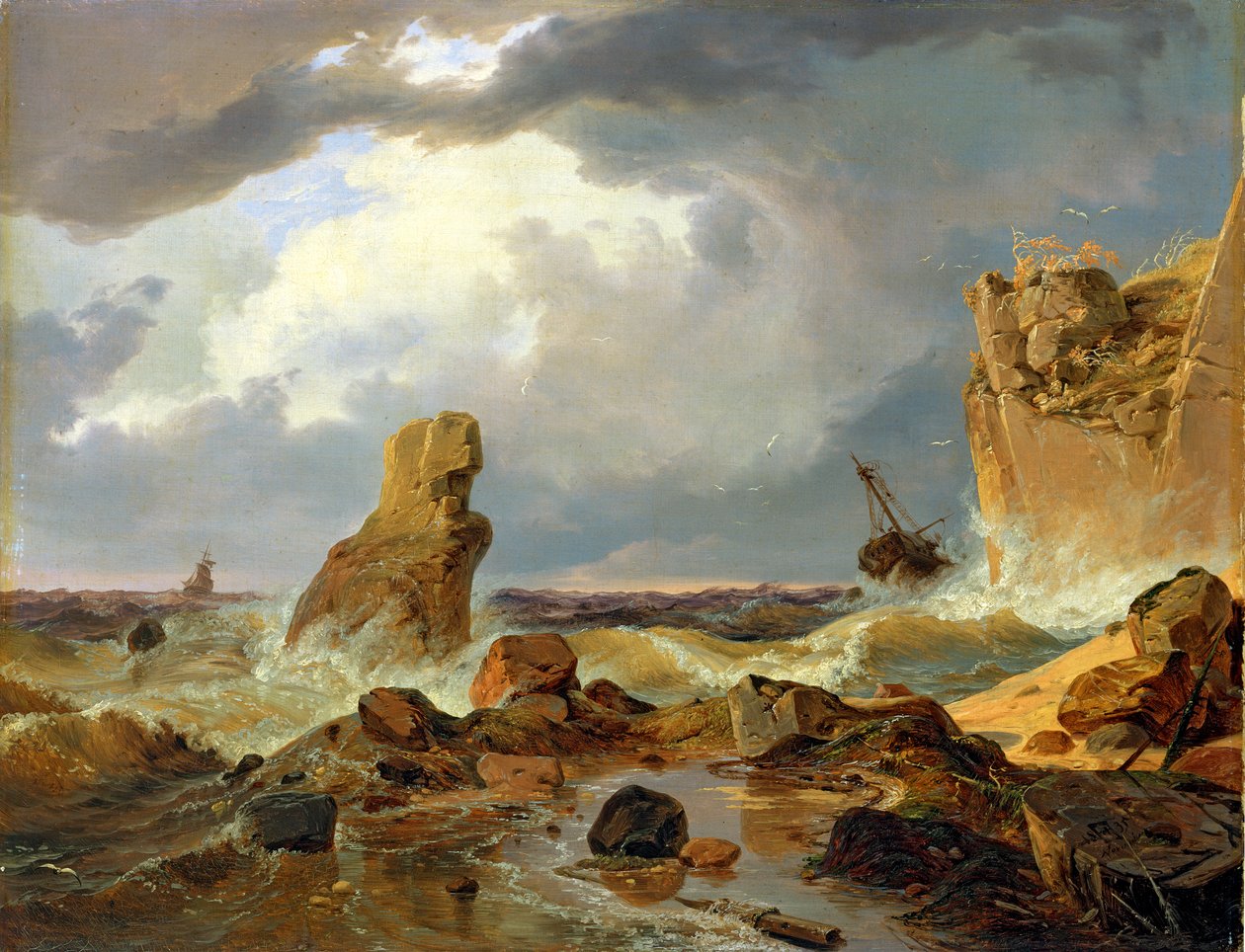 Surffaus kalliorannikolla, 1835 tekijältä Andreas Achenbach