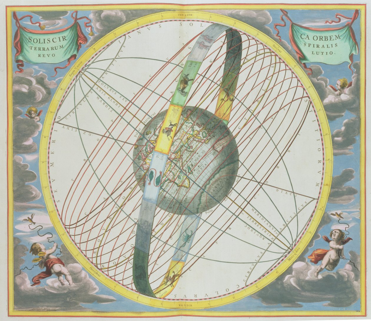 Kartta Kuun kiertoradan kartoittamisesta Maan ympäri, pubista "A Celestial Atlas tai The Harmony of the Universe" (Atlas coelestis seu harmonia macrocosmica). Joannes Janssonius, Amsterdam, 1660-61 tekijältä Andreas Cellarius
