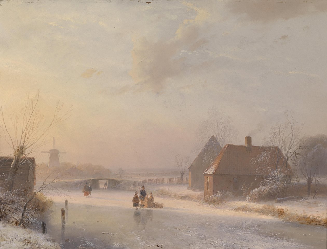 Holländische Winterlandschaft mit Eisläufern tekijältä Andreas Schelfhout
