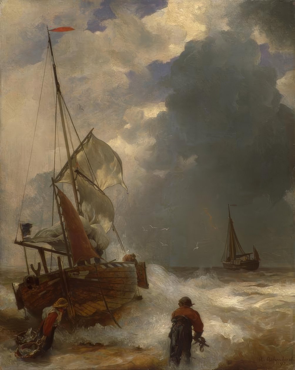 A.Achenbach, kalastajien maihinnousu tekijältä Andreas Achenbach