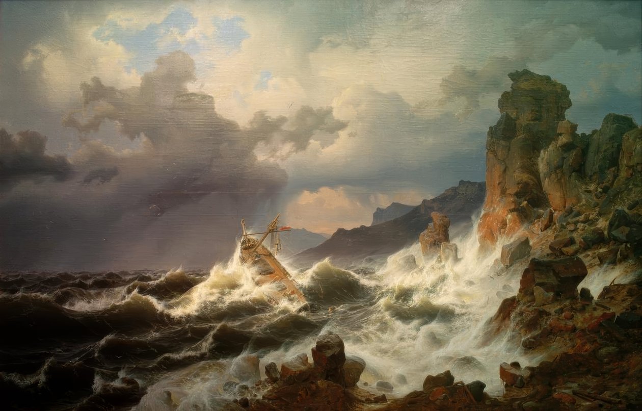 Ein Seesturm an der norwegischen Küste tekijältä Andreas Achenbach
