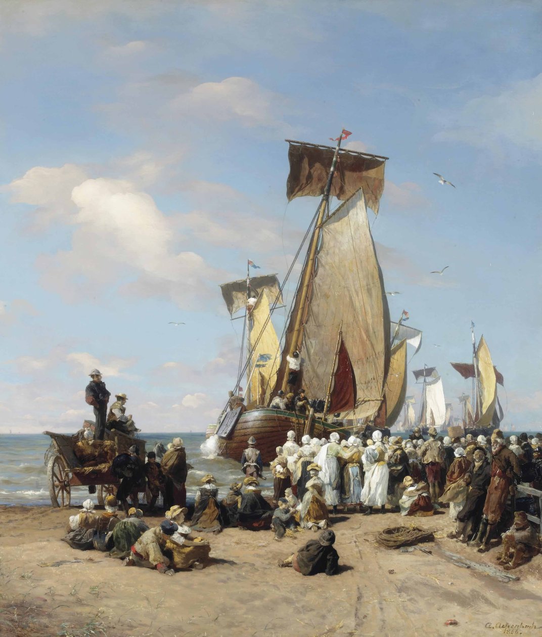 Saksa: Ausfahrt der Heringsflotte Jäähyväiset laivastolle tekijältä Andreas Achenbach