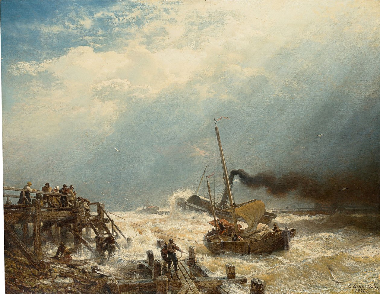 Saksa: Oostenden satama. 1858 Oostenden satama tekijältä Andreas Achenbach