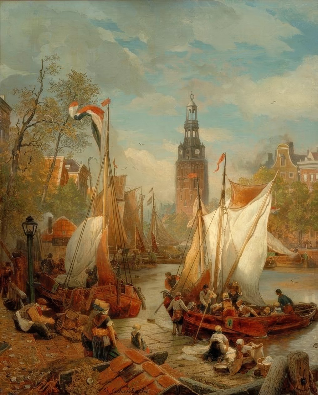Satamanäkymä Amsterdamissa (Hollannin rantakuva) tekijältä Andreas Achenbach