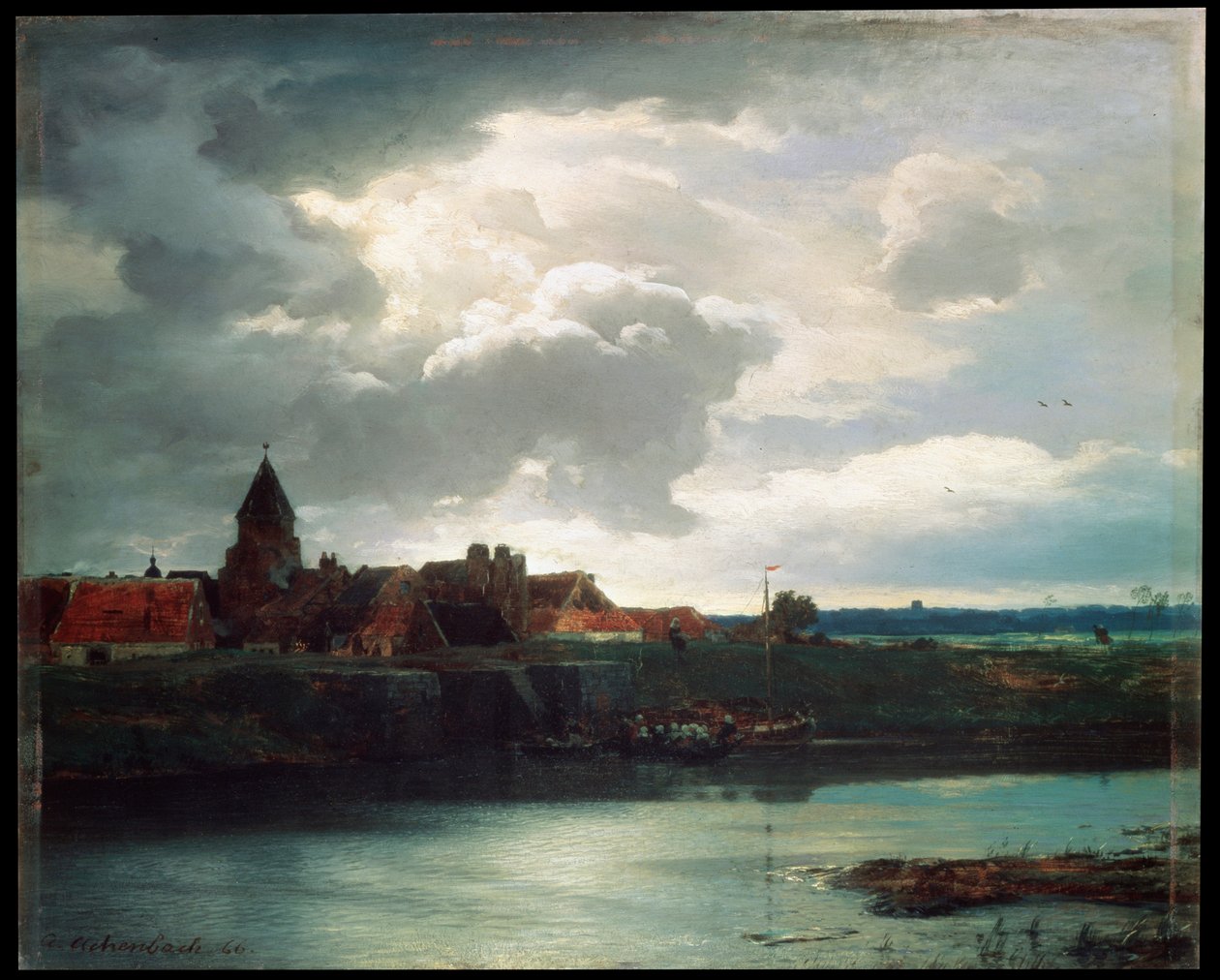 Maisema joen kanssa, 1866 tekijältä Andreas Achenbach