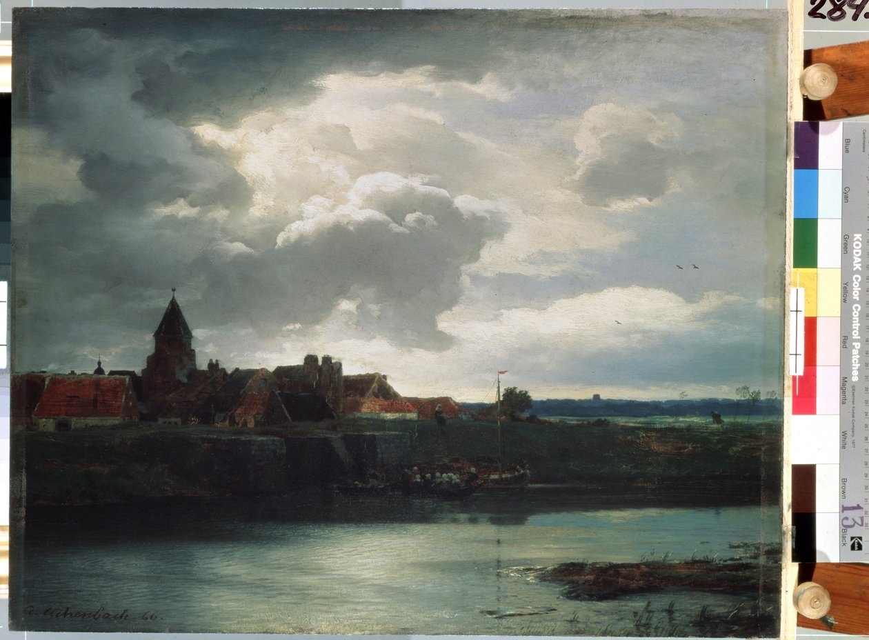 ""Kylämaisema joella"" (Maisema joella) Andreas Achenbachin (1815-1910) maalaus 1866 Pietari, Eremitaaši tekijältä Andreas Achenbach