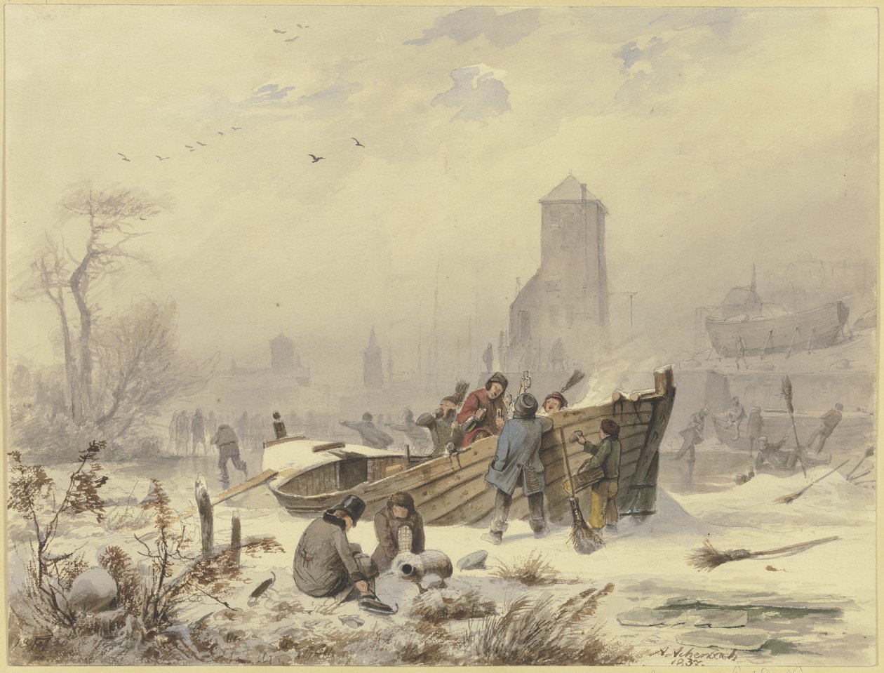 Merenkulkija jäätyneen aluksen luona tekijältä Andreas Achenbach