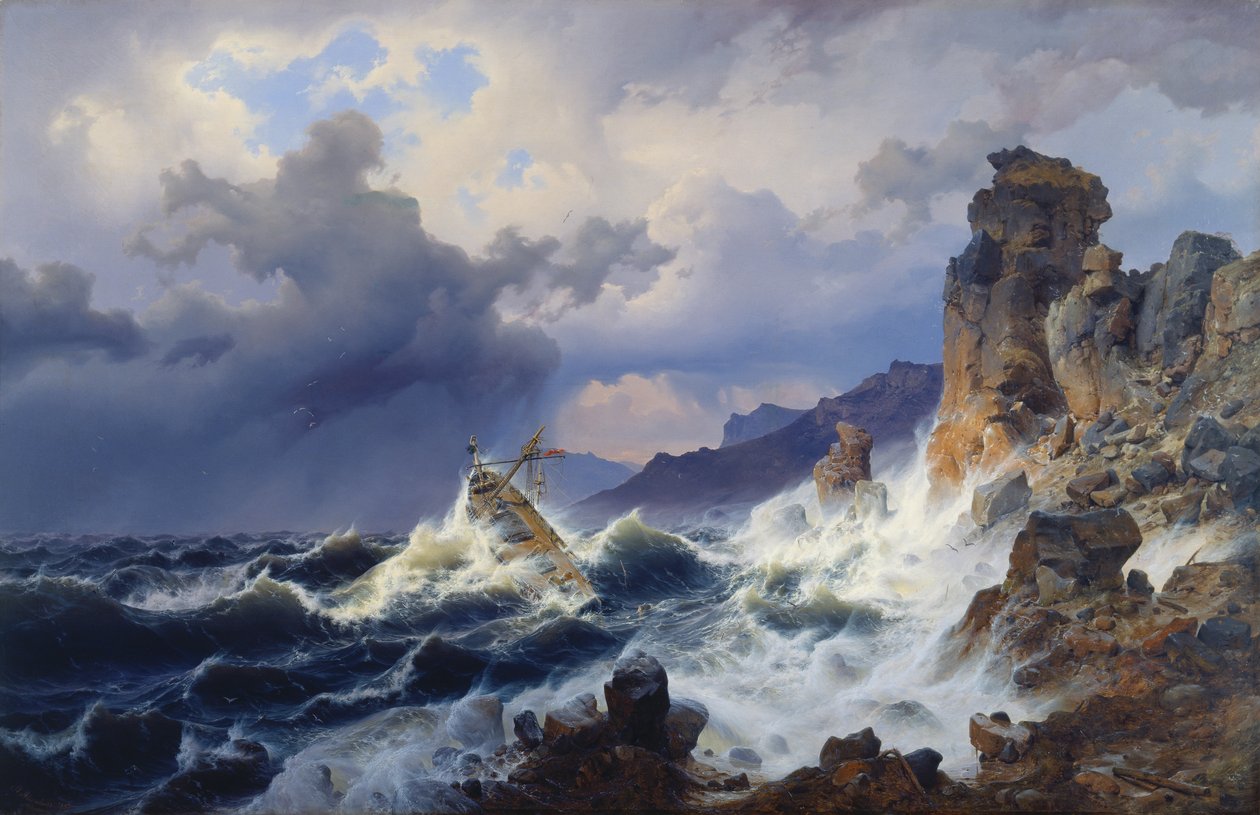 Myrsky merellä Norjan rannikon edustalla tekijältä Andreas Achenbach
