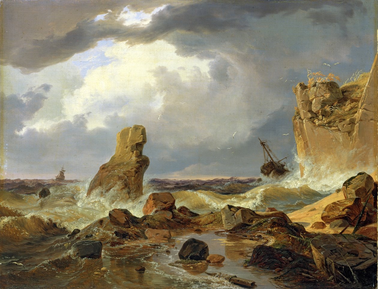 Surffaus kalliorannikolla tekijältä Andreas Achenbach