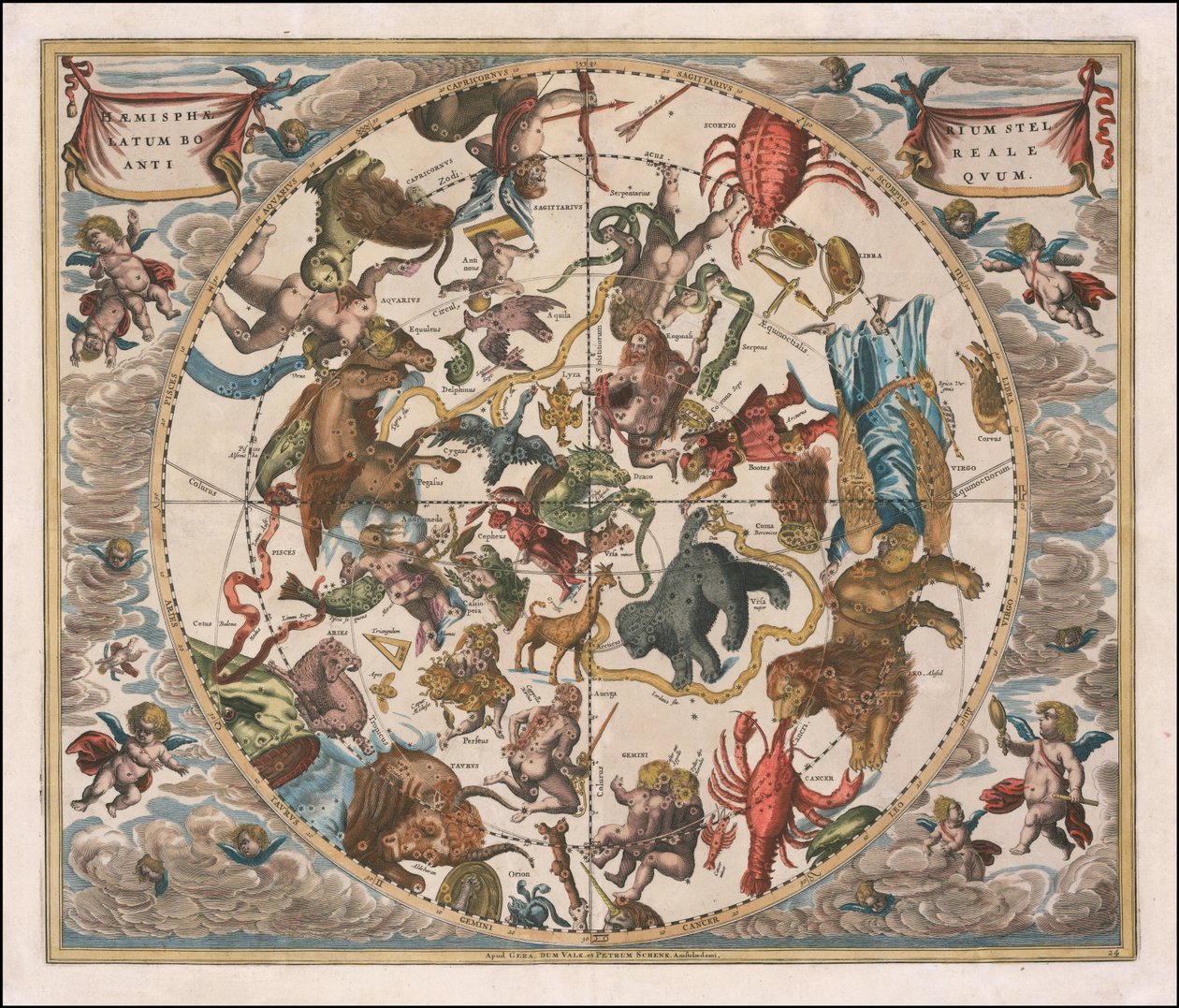 Vuoden 1660 taivaankartta - Haemisphaerium Stellatum Boreale Antiquum - Haemisphaerium Stellatum Boreale Antiquum tekijältä Andreas Cellarius