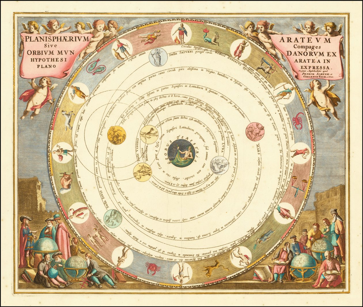Andreas Cellariuksen vuonna 1660 laatima kaavio kreikkalaisen tähtitieteilijä Aratuksen maailmankaikkeusmallista. tekijältä Andreas Cellarius
