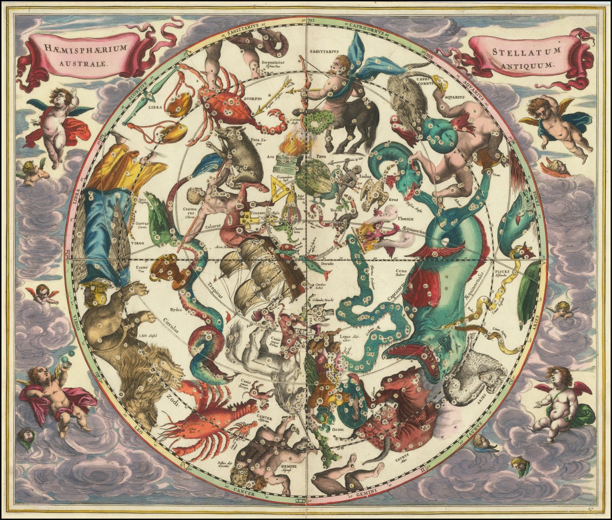 Andreas Cellariuksen laatima eteläisen taivaan taivaankartta vuodelta 1661. tekijältä Andreas Cellarius