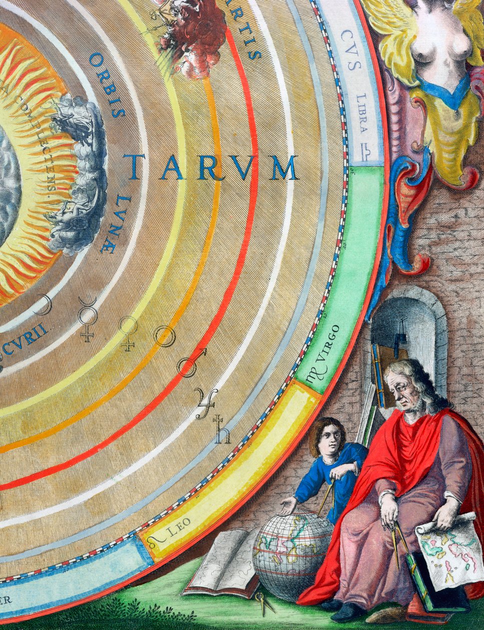 Tähtitieteilijä, yksityiskohta planeettojen kartalta, 1660-1661 tekijältä Andreas Cellarius