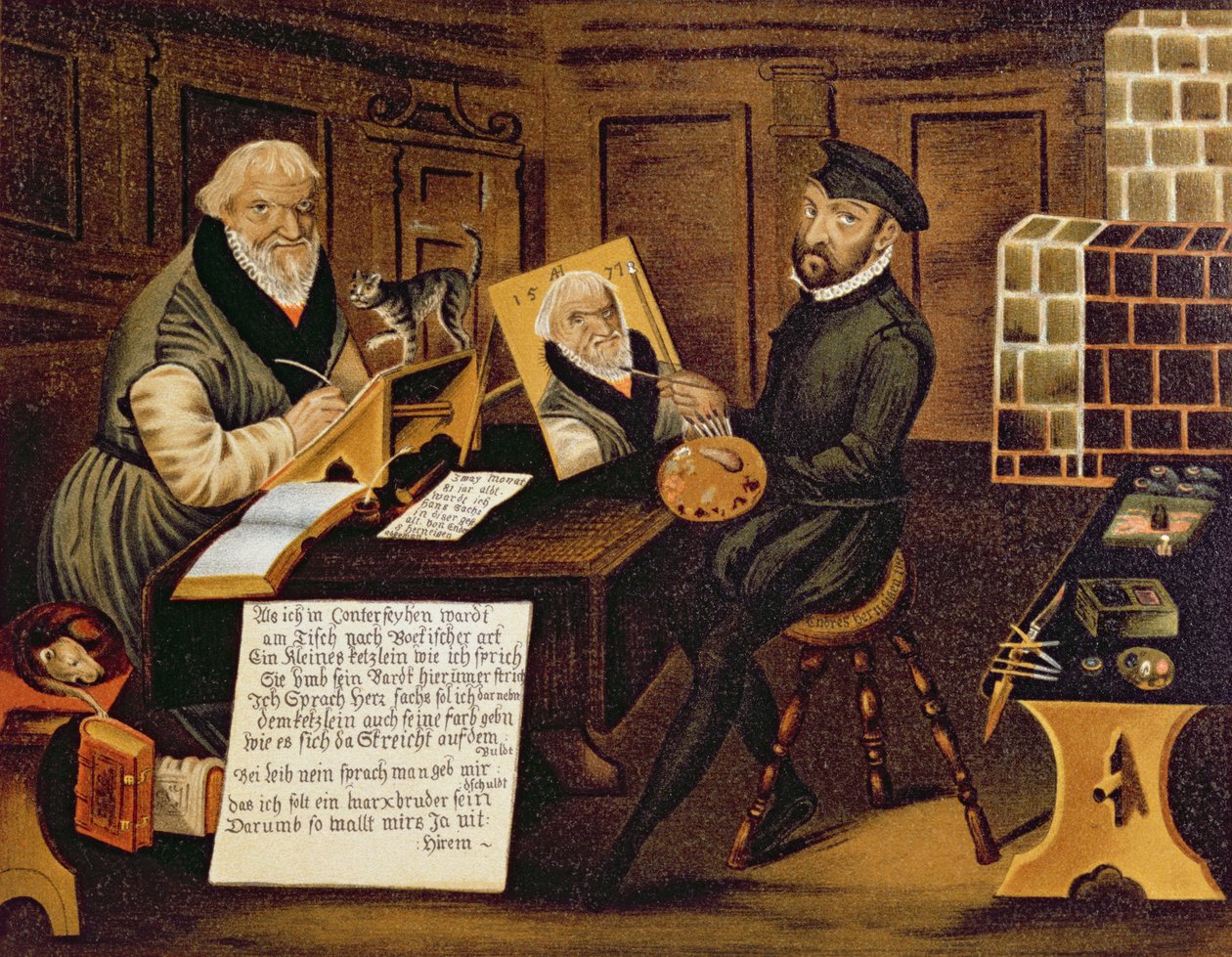 Taiteilija työssään maalaamassa Hans Sachsia (1494-1576) tekijältä Andreas Herneyssen