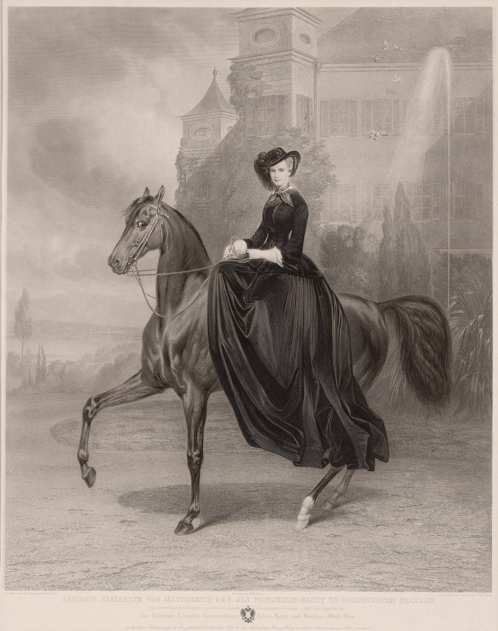 Muotokuva Elisabeth of Baijerista hevosen selässä, 1853 tekijältä Andreas Johann Fleischmann