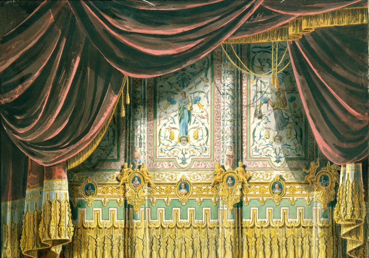 Luonnos Pietarin Michael-teatterin verholle, 1852 tekijältä Andreas Leonhard Roller