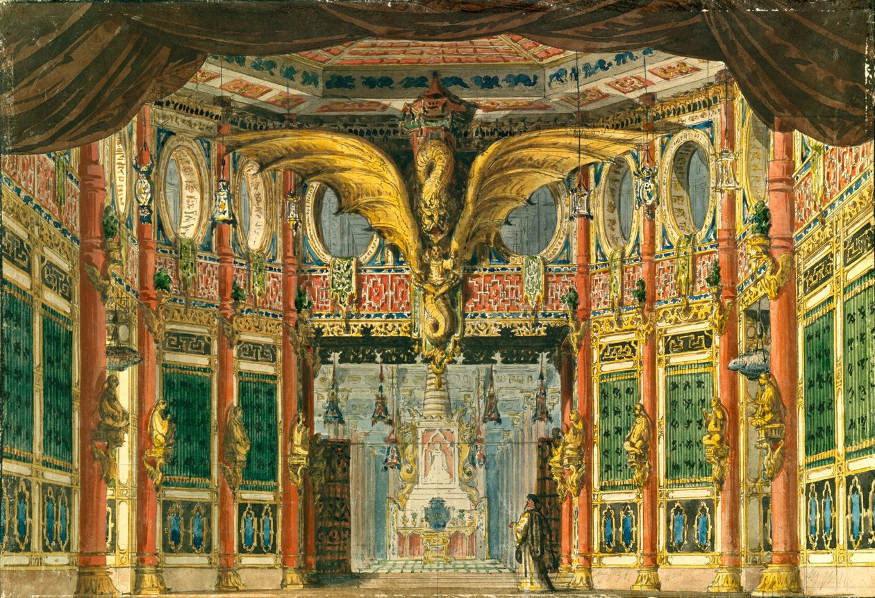 Lavastus D. Auberin oopperaan Pronssihevonen, 1837 tekijältä Andreas Leonhard Roller