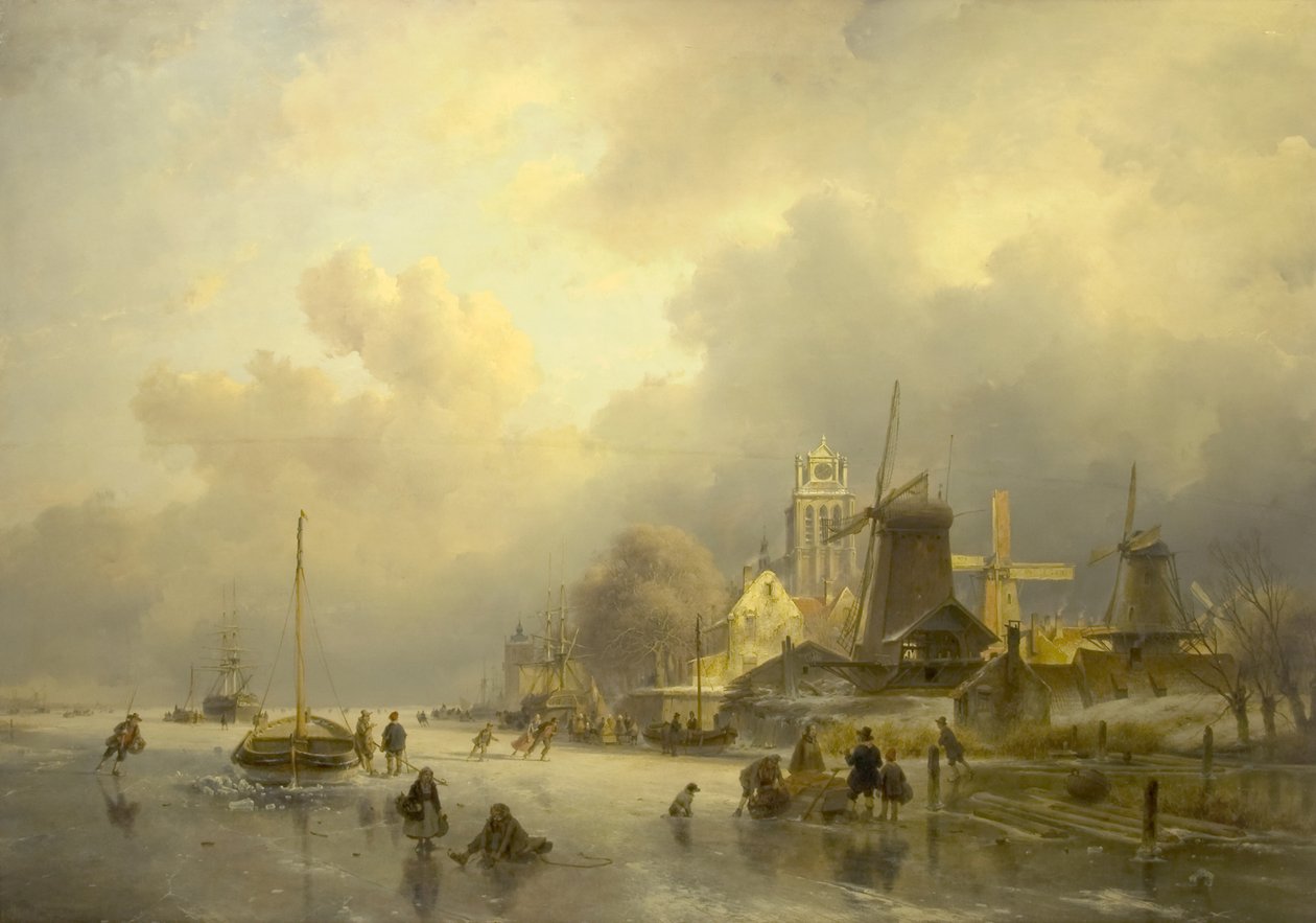 Näkymä Dortrechtiin, Saha, 1843 tekijältä Andreas Schelfhout