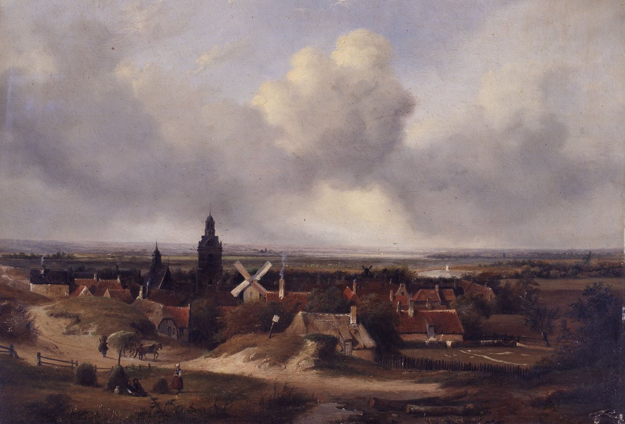 Panoraamanäkymä kaupunkiin tekijältä Andreas Schelfhout