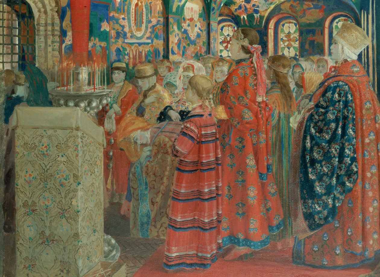 1700-luvun venäläiset naiset kirkossa, 1899 tekijältä Andrei Petrovich Ryabushkin