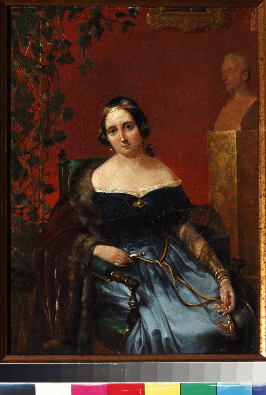 Muotokuva Anna Aleksejevna Andraultista (1808-1888), s. Olenina par Popov, Andrei Andrejevitš (1832-1896). Öljy pahville tekijältä Andrei Andreevich Popov