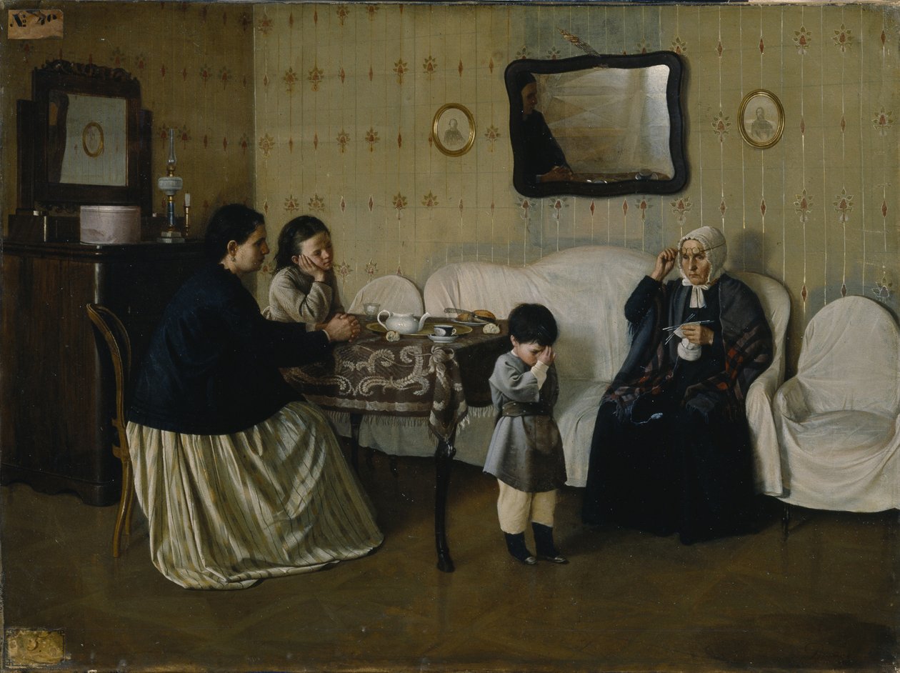 Perheen aamu. Opeta lapsi rukoilemaan, 1871 tekijältä Andrei Antipovich Rumyantsev