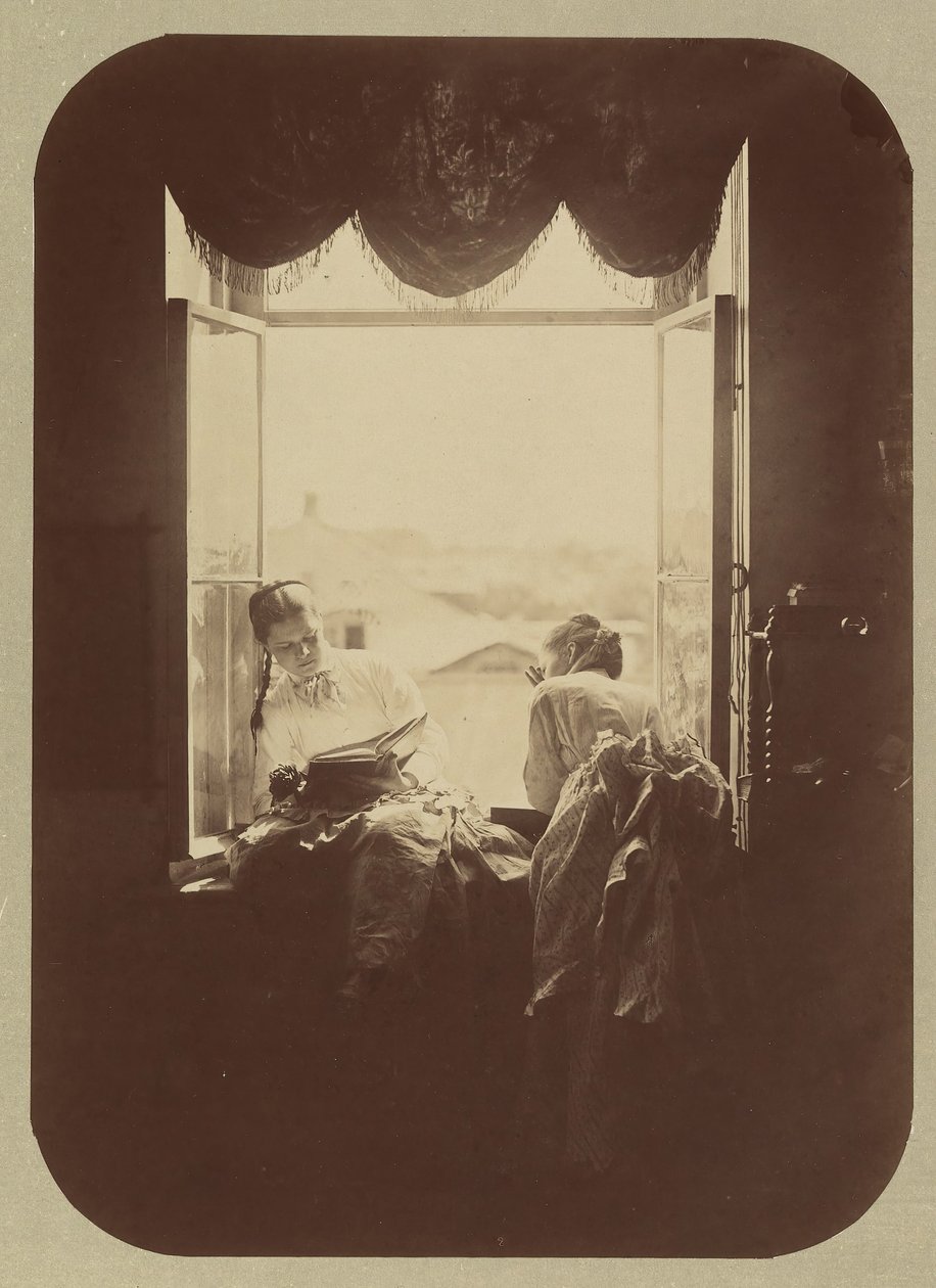 [Kaksi nuorta naista ikkunassa], n. 1870. tekijältä Andrei Osipovich Karelin