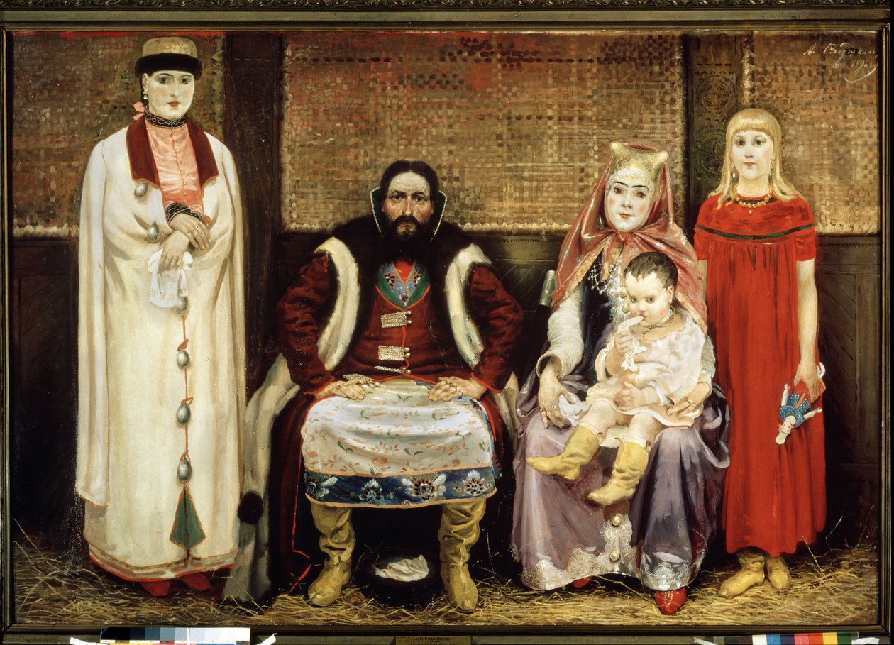 Kauppiaan suku 1600-luvulla. Andrei Petrovitš Rjabushkin (Riabutchkin) (1861-1904) maalaus, öljy kankaalle tekijältä Andrei Petrovich Ryabushkin
