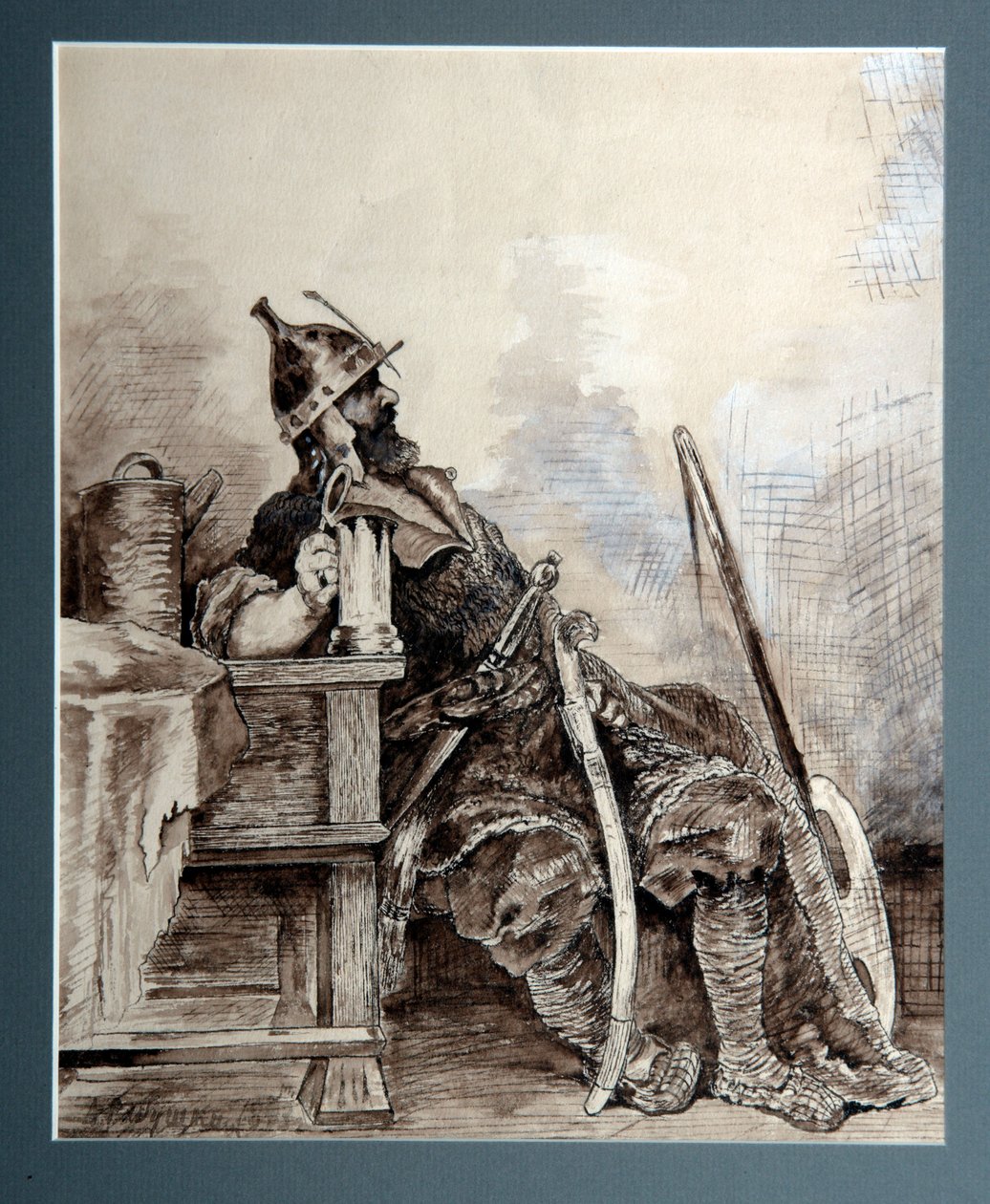 ""Representation du Heros russe keskiaikainen Bogatyr, chevalier errant"" Aquarelle de Andrei Petrovich Riabouchkine (Ryabushkin) (1861-1904) 1893 Koko 29,7x26,7 cm Alueellinen taidegalleria, Perm tekijältä Andrei Petrovich Ryabushkin