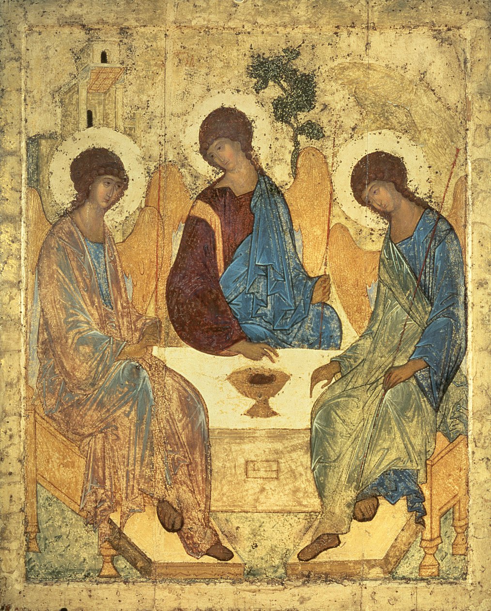 Pyhä kolminaisuus, 1420-luku (tempera paneelissa) (kopio, katso 40956) tekijältä Andrei Rublev