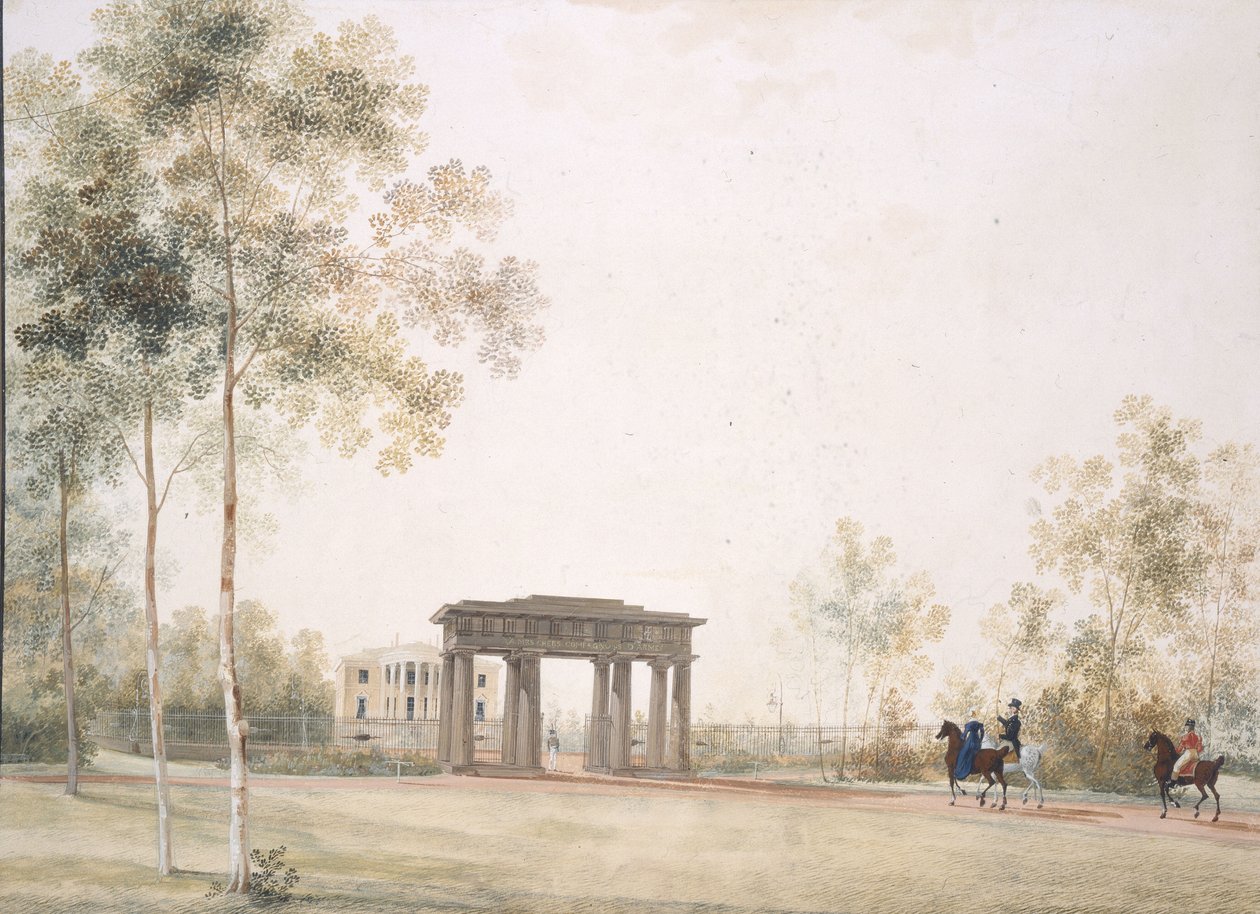 Portti puistoon Tsarskoje Selossa, vuoden 1821 jälkeen tekijältä Andrei Yefimovich Martynov