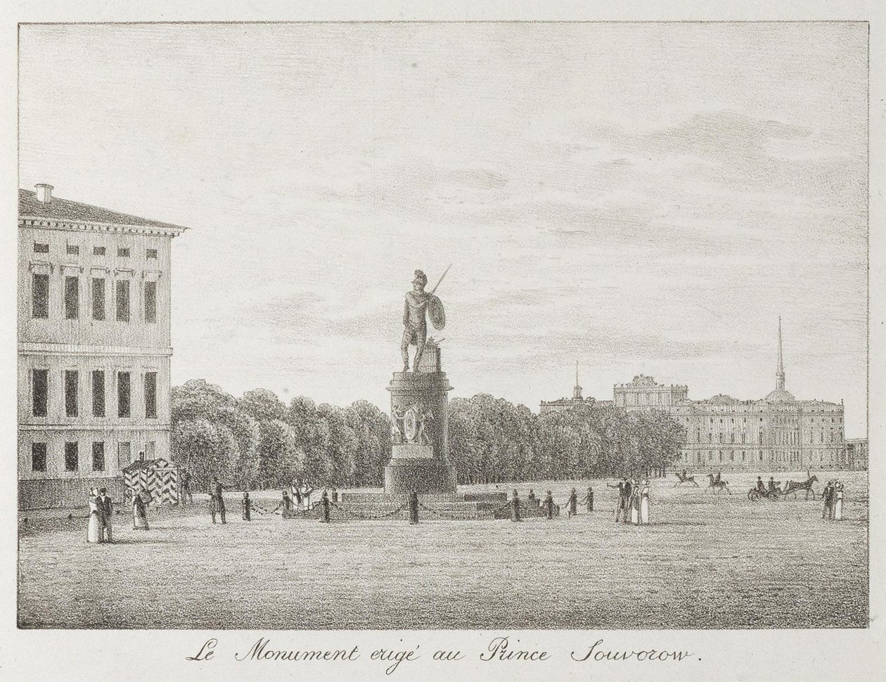 Näkymä Marsin kentälle ja Suvorov-monumentille Pietarissa, 1821-1822 tekijältä Andrei Yefimovich Martynov