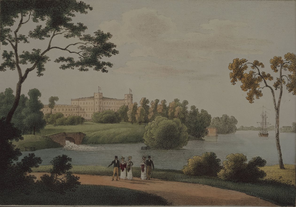 Näkymä Main Gatchina -palatsille, 1821 tekijältä Andrei Yefimovich Martynov