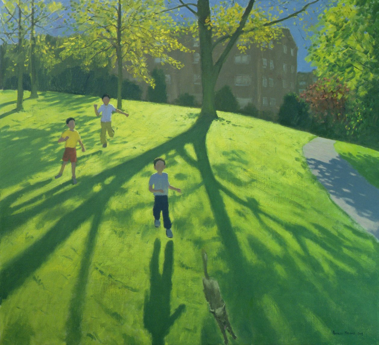 Lapset juoksevat puistossa, Derby, 2002 tekijältä Andrew Macara