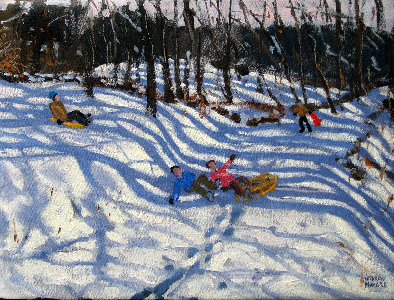 Kaksi poikaa putoamassa kelkasta, Morzine tekijältä Andrew Macara