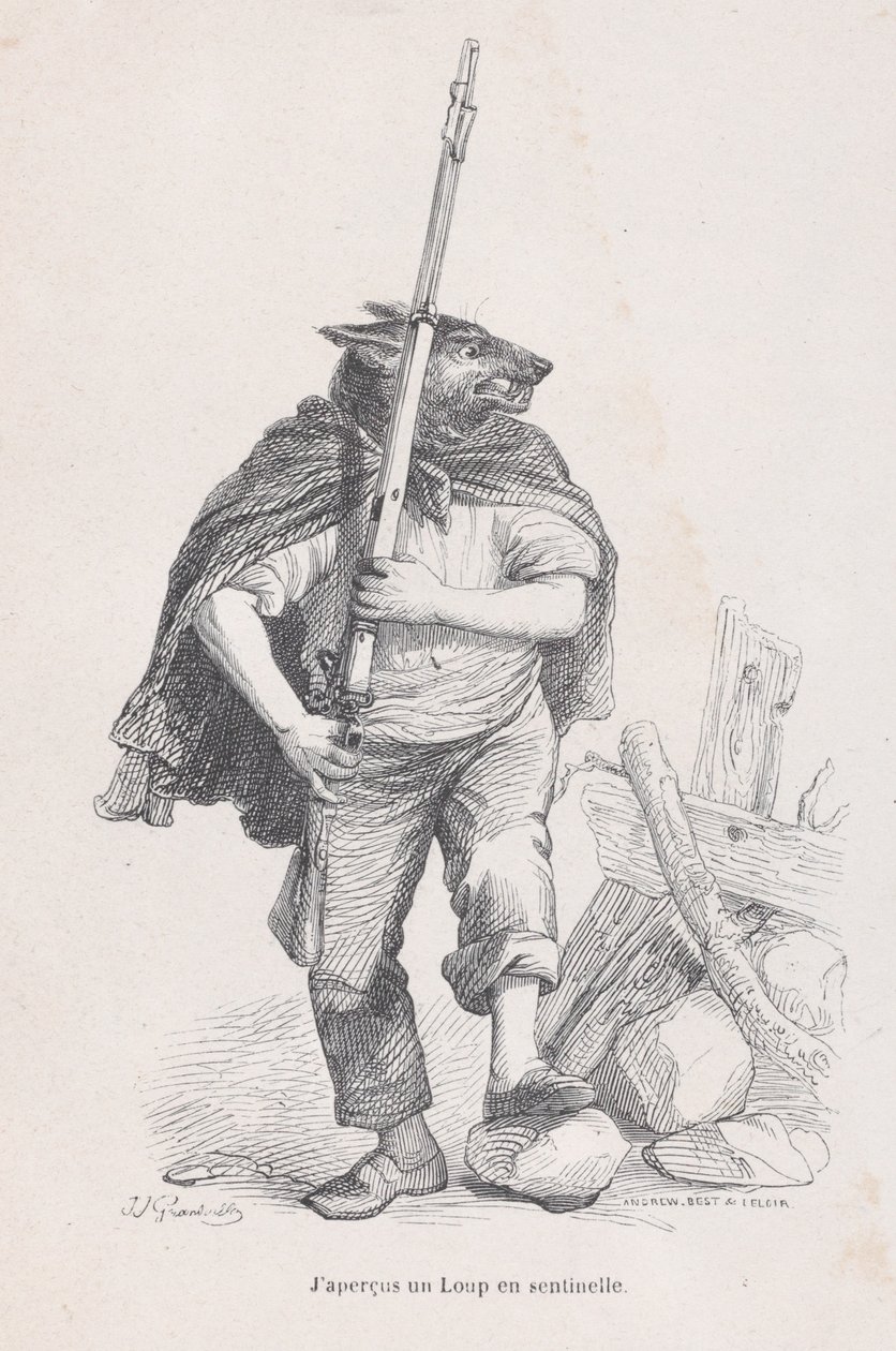 Näin suden seisomassa vartiossa Kohtauksista eläinten yksityisestä ja julkisesta elämästä..., n. 1837-47. tekijältä Andrew Best Leloir