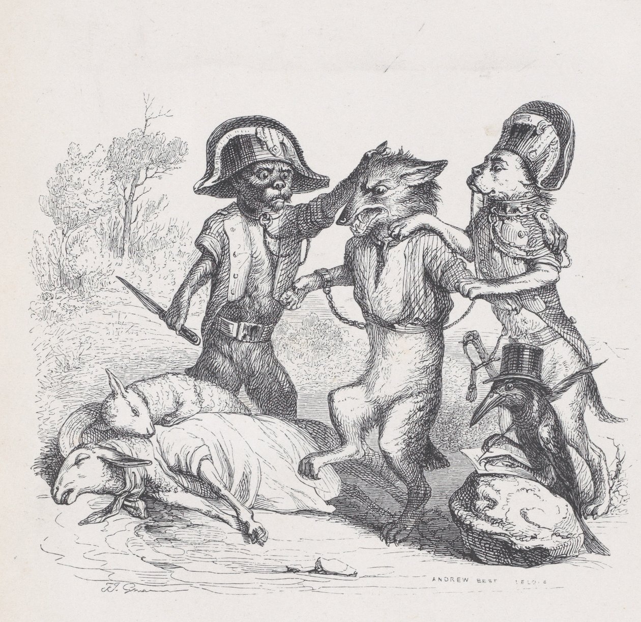 Tämän hyökkäyksen kirjoittaja on herkkä pieni susi elokuvasta Scenes from the Private an..., noin. 1837-47. tekijältä Andrew Best Leloir