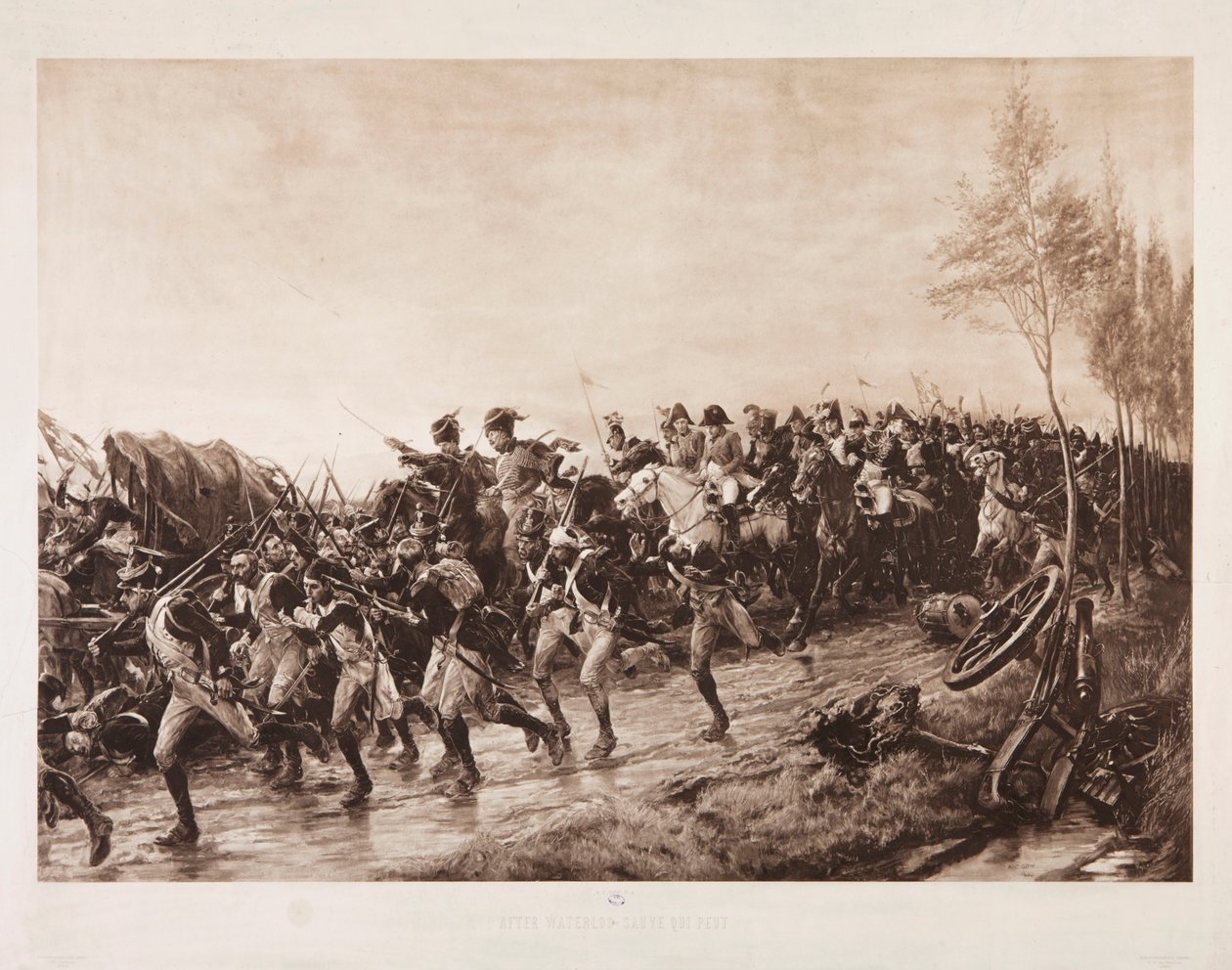 Waterloon jälkeen: Jokainen mies itselleen, 1890 (seepiavalokuva) tekijältä Andrew Carrick Gow