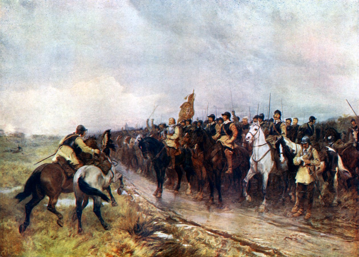 Oliver Cromwell ja hänen joukkonsa Dunbarissa laulamassa 118. psalmia, 1926. tekijältä Andrew Carrick Gow