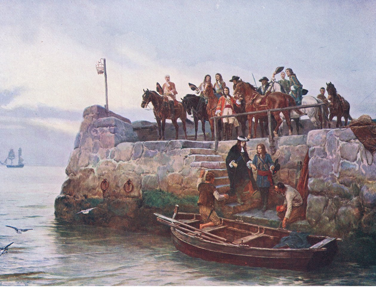 Kadonnut syy: James II:n lento Boynen taistelun jälkeen 1690, esimerkki teoksesta "British Battles on Land and Sea" tekijältä Andrew Carrick Gow