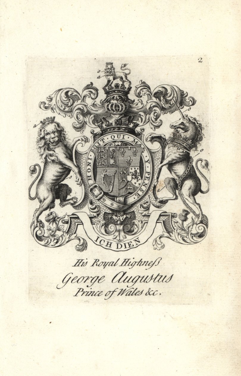 Hänen kuninkaallisen korkeutensa George Augustuksen, Walesin prinssin, myöhemmin Englannin kuninkaan George II:n vaakuna ja vaakuna tekijältä Andrew Johnston